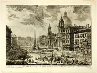 Blick auf die Piazza Navona über den Ruinen des Circus von Domitian, aus Ansichten von Rom