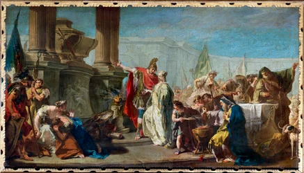 Polyxena, Tochter des Priamos, König von Troja, wird geopfert zur Sühne für den Geist des toten Achilles