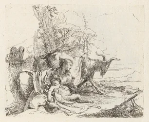 Eine Nymphe mit einem kleinen Satyr und zwei Ziegen, aus Vari capricci (Verschiedene Capriccios)