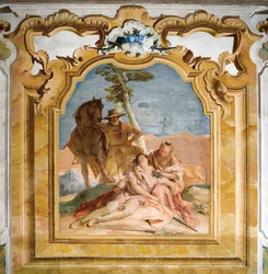 Angelica kommt dem verwundeten Medoro zu Hilfe, aus dem Raum des Orlando Furioso in der Palazzina, 1757