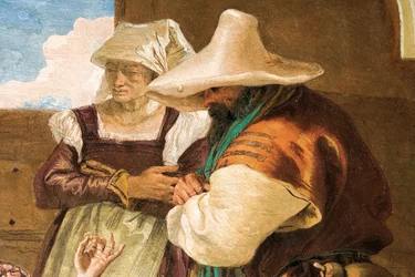 (Detail) Angelica und Medoro verabschieden sich von den Bauern, aus dem Raum des Orlando Furioso in der Palazzina, 1757