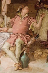 Detail von Medoro, aus Angelica und Medoro verabschieden sich von den Bauern, aus dem Raum des Orlando Furioso in der Palazzina