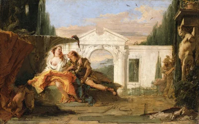 Rinaldo und Armida im Zaubergarten Armidas, von Carlo und Ubaldo belauscht