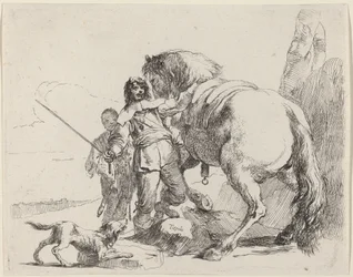 Soldat mit Pferd und Begleiter