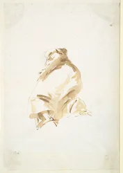 Stehende weibliche Figur von hinten und unten gesehen