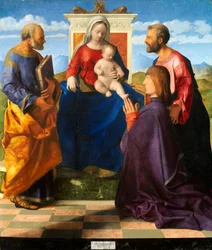 Madonna und Kind auf dem Thron mit den Heiligen Petrus und Paulus und einem Stifter, 1505