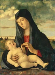 Madonna und Kind in einer Landschaft