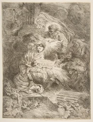 Gott der Vater beobachtet die Jungfrau und das Kind, Engel rechts, ca. 1645-47