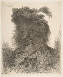 Kopf eines im Schatten liegenden, leicht nach links gewandten Mannes, aus der Serie der Großen Or..., ca. 1645-1650.