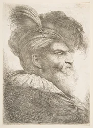 Kopf eines alten Mannes nach rechts, aus der Serie der großen orientalischen Köpfe, ca. 1645-1650