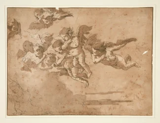 Putti fliegen in Wolken