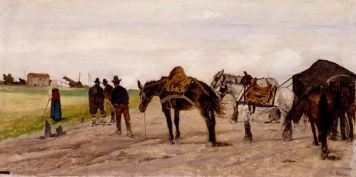 Wagen und Bauern in der römischen Landschaft, von Giovanni Fattori