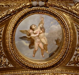 Liebe. Gemälde von Giovanni Romanelli (1601-1662), das die Decke des Antoninischen Saals, Schlafzimmer der Sommerwohnungen von Königin Anna von Österreich (1601-1666), schmückt. Um 1655-1658. Paris, Louvre Museum