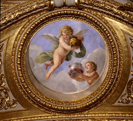 Liebe der Enthaltsamkeit. Deckenmalerei von Giovanni Romanelli (1601-1662) im Antoninischen Saal, Schlafzimmer der Sommerwohnungen von Königin Anna von Österreich (1601-1666). Um 1655-1658. Paris, Louvre Museum.