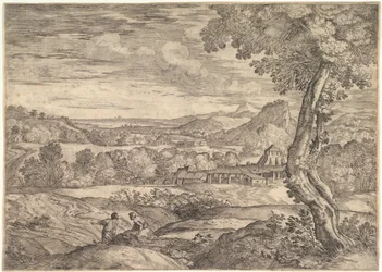 Landschaft mit einer Ziegelei im Mittelgrund, ein stehender Mann im Vordergrund, 1626-80