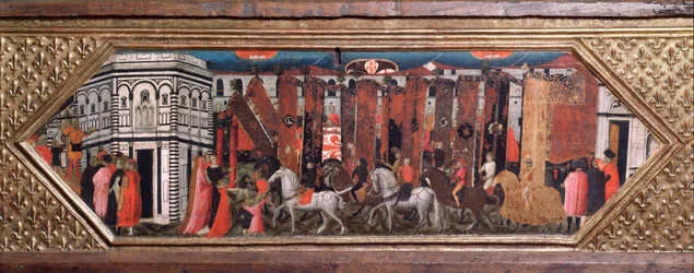 Holztruhe mit Darstellungen des Festes von San Giovanni Battista in Florenz