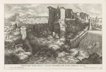 Landschaft mit Wasserfall und Tempel der Tiburtinischen Sibylle in Tivoli