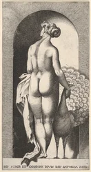 Tafel 4: Juno steht in einer Nische, von hinten gesehen, und streichelt rechts von sich einen Pfau, au..., 1526.