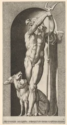 Tafel 7: Pluto in einer Nische, hält einen Zweizack, mit Cerberus neben ihm, aus einer Serie von m..., 1526