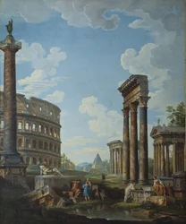 Ein Capriccio mit Figuren unter römischen Ruinen, einschließlich des Konstantinsbogens und des Pantheons