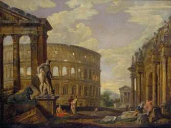 Landschaft mit Herkules und Ruinen des antiken Rom von Giovanni Paolo Panini