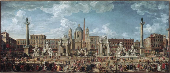 Vorbereitungen für das Feuerwerk und die Dekorationen des Festes in Rom zur Feier der Geburt von Louis de France