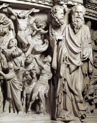 Detail der Reliefs des Stuhls von Giovanni Pisano