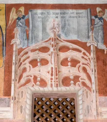 Botoneris Widmungsinschrift „Diese Kapelle von San Magno wurde mit frommen Almosen gespendet