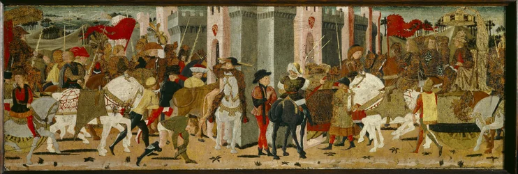 Cassone-Panel: Triumphaler Einzug von Romulus und Tatius in Rom