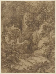 Heiliger Benedikt in einer Landschaft
