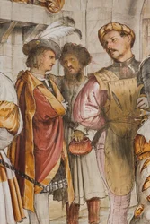 Zentrales Kirchenschiff, fünfter südlicher Spann, Christus vor Pilatus, Girolamo Romanino