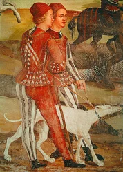 Zwei Pagen und ihr Hund, Detail einer Jagdszene, ca. 1520-30