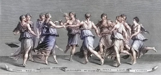 Apollo tanzt mit seinen neun olympischen Musen