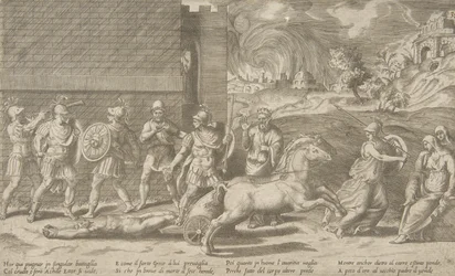 Der Kampf zwischen Hektor und Achill, und Achill, der den Leichnam Hektors um ... schleift, 1531-76.