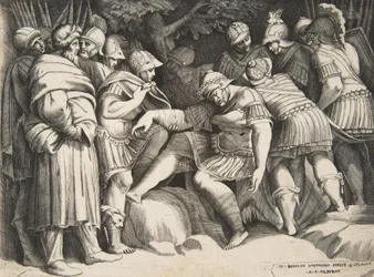Der verwundete Soldat Scipio in der Mitte umgeben von Figuren, 1531-76