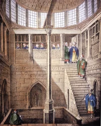 Der Nilometer (Messung des Pegels des Nils in Ägypten), -in „Das alte und moderne Kostüm“, von Ferrario, Mailand