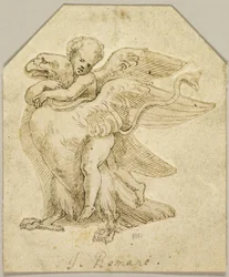 Amor auf einem Adler reitend