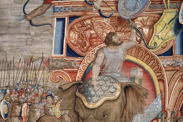 Flämischer Wandteppich. Serie Die Taten des Scipio. Die Schlacht bei Zama. Zeichner Giulio Romano. Atelier von Balthasar van Vlierden (?), Brüssel. 1523-1532. (Detail)
