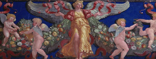 Fries aus der Camera con Fregio di Amorini (Detail eines Engels in goldenem Kleid mit ausgebreiteten Flügeln)