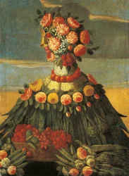 Italien, Florenz, Der Frühling, Korb mit Kirschen und Blumen