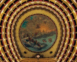 Decke gemalt von Giuseppe Cammarano, Teatro San Carlo, Neapel, Kampanien, Italien