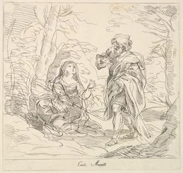 Sitzende Frau und bärtiger Mann in einer Landschaft, 1740-1802
