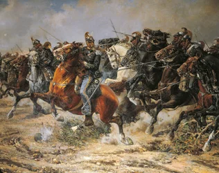 Dritter Unabhängigkeitskrieg, Angriff der Genua-Kavallerie bei Custoza, 24. Juni 1866, gemalt von Giuseppe Gabani