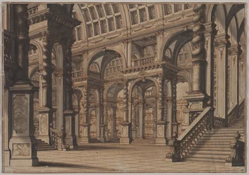 Monumentale gewölbte Halle mit Treppe
