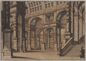 Monumentale gewölbte Halle mit Treppe, zweites Viertel des 18. Jahrhunderts