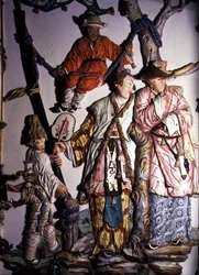 Der Salon Chino (Chinesischer Raum) Detail, das Figuren eines chinesischen Paares und spielender Kinder darstellt, 1769