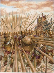 Antikes Griechenland: die epirotische Phalanx von Pyrrhos I. (378-272 v. Chr.) - Antikes Griechenland: Phalanx von Pyrrhos (Pyrrhus) von Epirus - Illustration von Giuseppe Rava