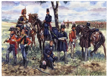Erstes Kaiserreich: Stab des Herzogs von Wellington in der Schlacht von Waterloo am 18. Juni 1815 - Illustration von Giuseppe Rava