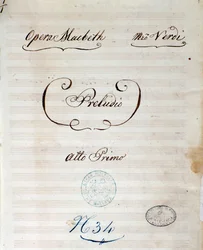 Erste Seite der Originalpartitur der Oper Macbeth von Giuseppe Verdi