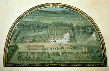 Colle Salvetti, aus einer Serie von Lunetten, die Ansichten der Medici-Villen darstellen, 1599